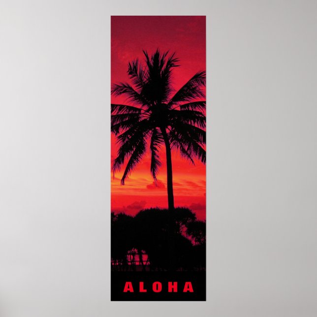 Póster Red Sunset Aloha Hawaii Palm Trepics Viajes (Frente)