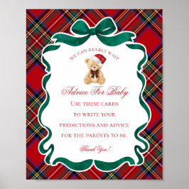 Póster Red Tartan Plaid Christmas Bear Advice for Baby