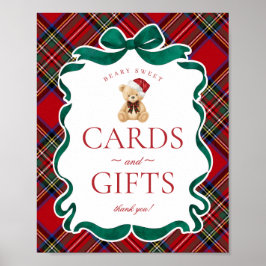Póster Red Tartan Plaid Christmas Bear Cards & Gifts