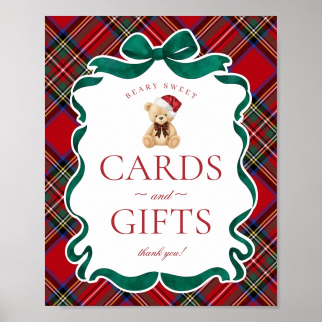 Póster Red Tartan Plaid Christmas Bear Cards & Gifts (Frente)