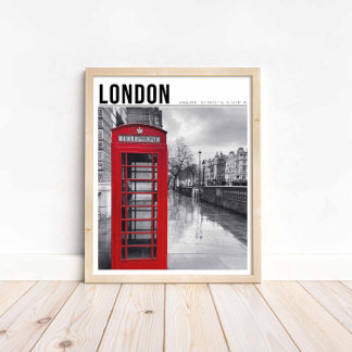 Póster Red Telephone Box London Black White Photography
