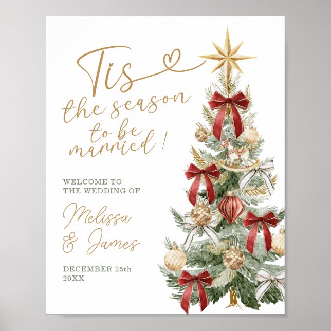 Póster Red Tis the Season to be Married Wedding Welcome (Frente)