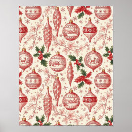 Póster Red Toile Chinoiserie Christmas Ornaments