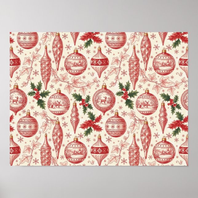 Póster Red Toile Chinoiserie Christmas Ornaments (Frente)