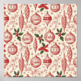 Póster Red Toile Chinoiserie Christmas Ornaments