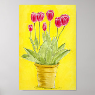 Póster Red tulips in a pot