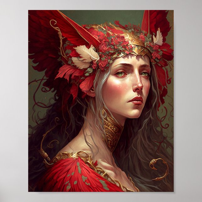 Póster Red Valkyrie Woman Fantasy Art (Frente)