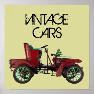 Póster RED VINTAGE CAR /CLASSIC AUTO AUTOMOTIVE Cream