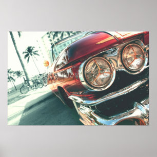 Póster red vintage car on south beach