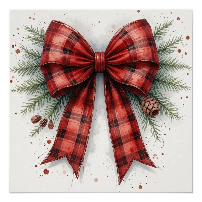 Póster Red Watercolor Christmas Bow Gift Bag (Anverso)