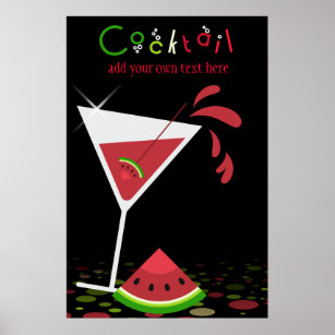 Póster Red Watermelon Martini Fiesta de cócteles Poster