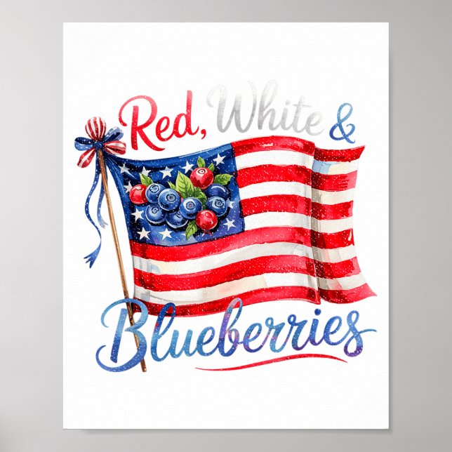 Póster Red White &amp; Blueberries Coquette Flag Bow Men  (Frente)