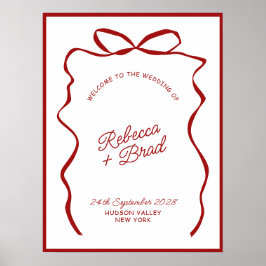 Póster Red & White Hand Drawn Bow Wedding Welcome Sign