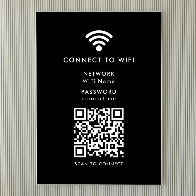 Póster Red Wi-Fi | Código QR Contraseña de Internet Negra (Subido por el creador)