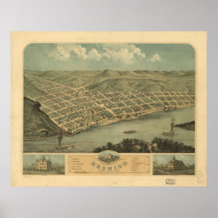 Póster Red Wing Minnesota 1868 Antique Panoramic Map
