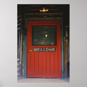 PÓSTER RED WOODEN CLOSED DOOR