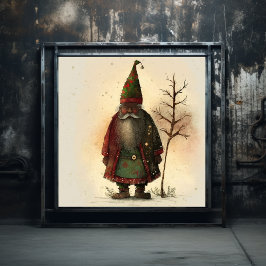 Póster Red y Green Plaid Woodland Gnome Black Santa
