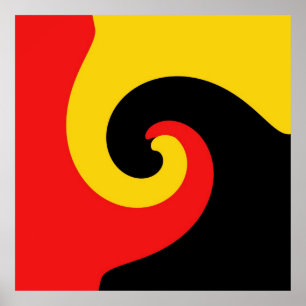 Póster Red Yellow Black Retro Swirl Painting Abstract Art