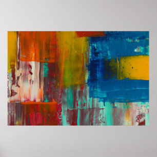 PÓSTER RED YELLOW BLUE AND WHITE ABSTRACT PAINTING