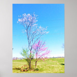 Póster Redbud oriental está al lado de Redcedar oriental