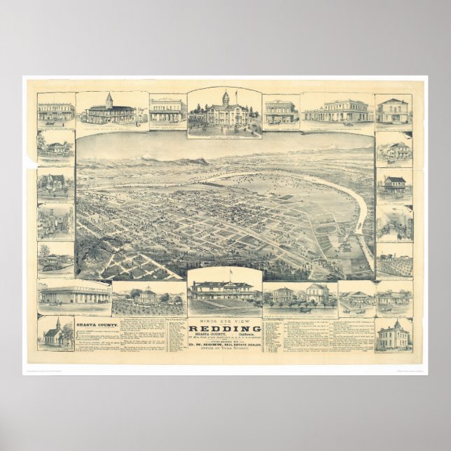 Póster Redding, CA. Panoramic Map (1393A) (Frente)