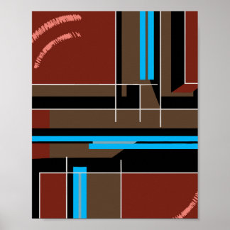 Póster Reddish Brown Geometric Design with Blue Lines