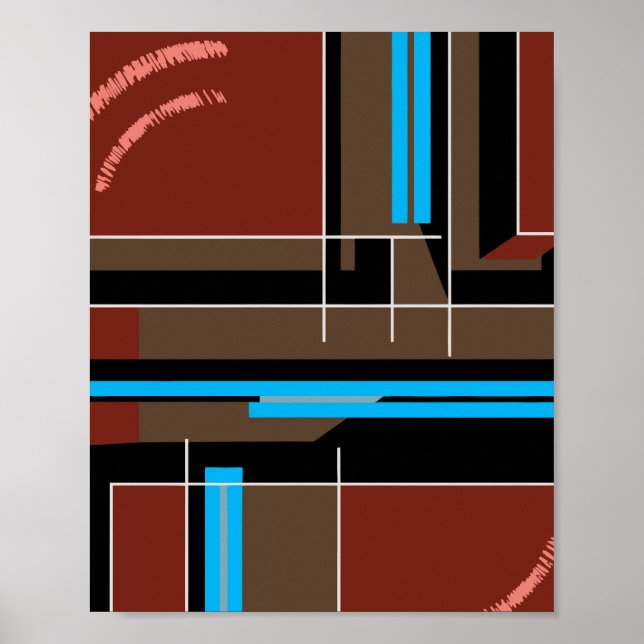 Póster Reddish Brown Geometric Design with Blue Lines (Frente)