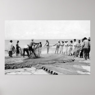 Póster Redes Hukilau hombres pescando fotografía de surf 