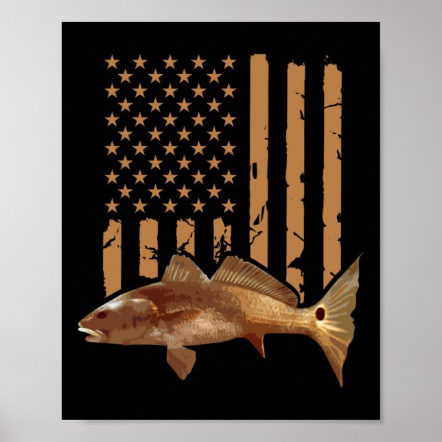 Póster Redfish Fishing Red Drum Tailing Usa American Flag (Frente)