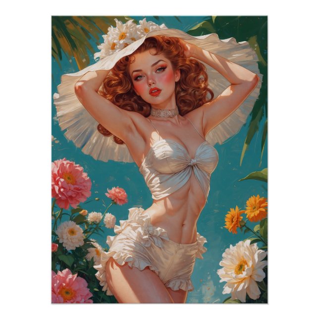 Póster Redhead Pin-Up Daisy Gorra Floral (Anverso)