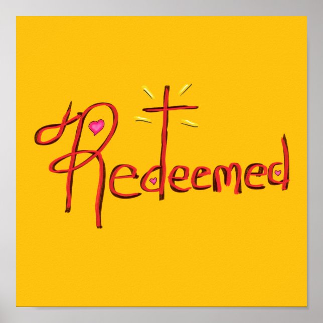 Póster Redimido con Cruz y Corazones Amarillos (Frente)