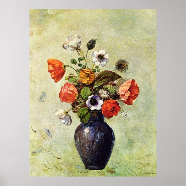 Póster Redon - Anémonas y lapiceros en una caja, (Frente)