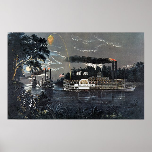 Póster Redondeando una apuesta en el barco de vapor Misis (Frente)