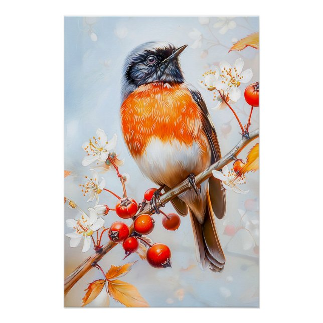 Póster Redstart de jardín en brochas impresionistas suave (Anverso)