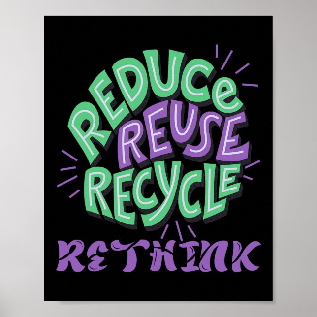 Póster Reducir la reutilización Repensar el reciclaje Div (Frente)