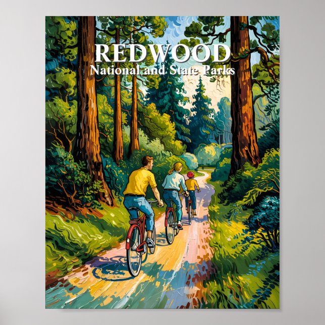 Póster Redwood National Park Family Cycling Van Gogh Art (Frente)