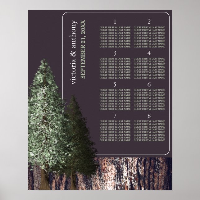 Póster Redwoods & Bark, plan de mesa de Bodas rusos (Frente)