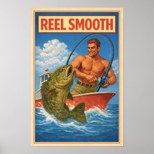 Póster Reel Smooth Retro Grouper Fisherman | Angler Art (Frente)