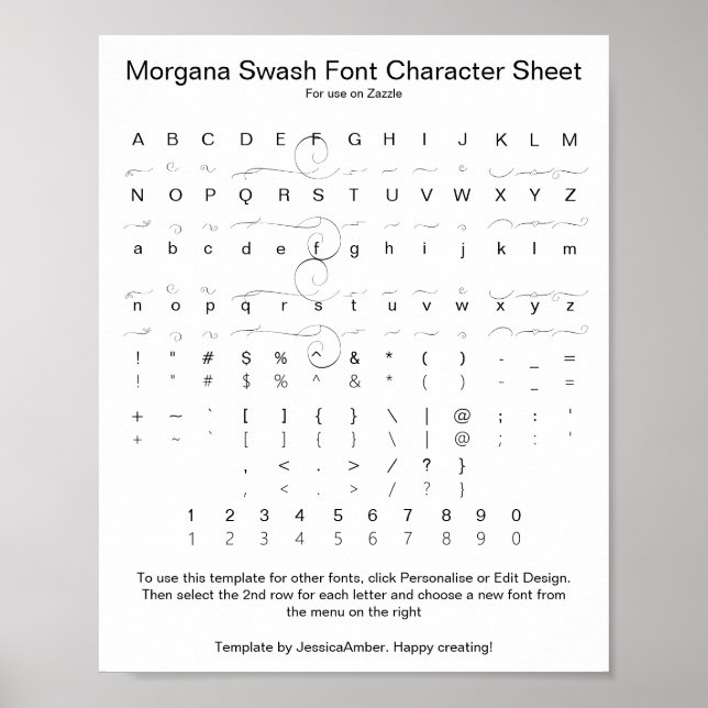 Póster Referencia de caracteres de la fuente Morgana Swas (Frente)