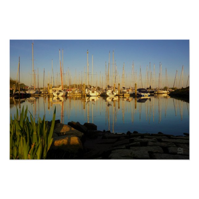 Póster Reflectie van boten in een haven. (Anverso)