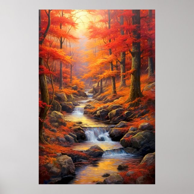 Póster Reflejando la caída del sol Bella Artes del bosque (Frente)