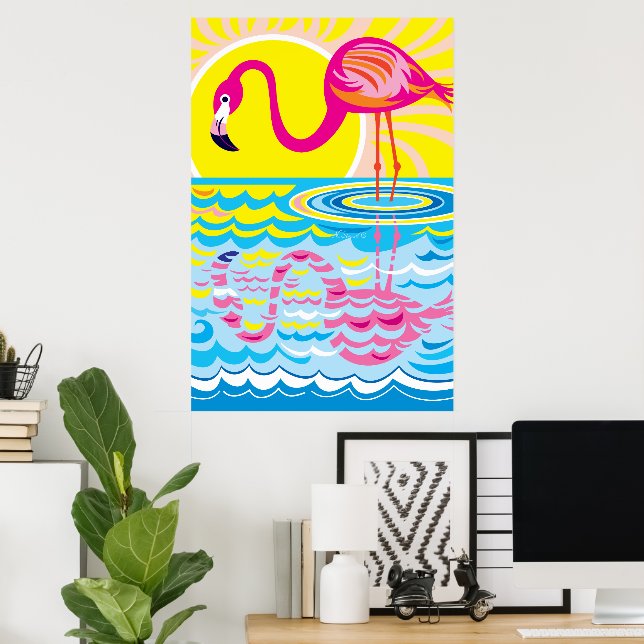 Póster Reflejo de Flamenco Rosa (Oficina en casa)