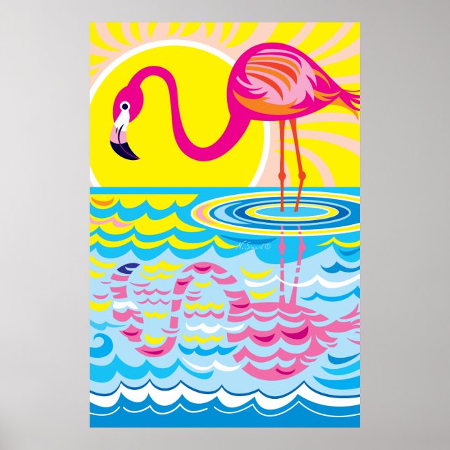 Póster Reflejo de flamenco rosa (Frente)