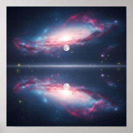 Póster Reflejo de Galaxia Bajo el Cielo Cósmico Iluminado