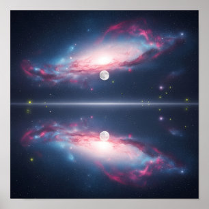 Póster Reflejo de Galaxia Bajo el Cielo Cósmico Iluminado