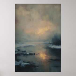 Póster Reflejo de la puesta de sol de invierno, paisaje g