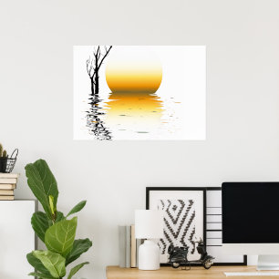 Póster Reflejo dorado de la puesta de sol un mural sereno