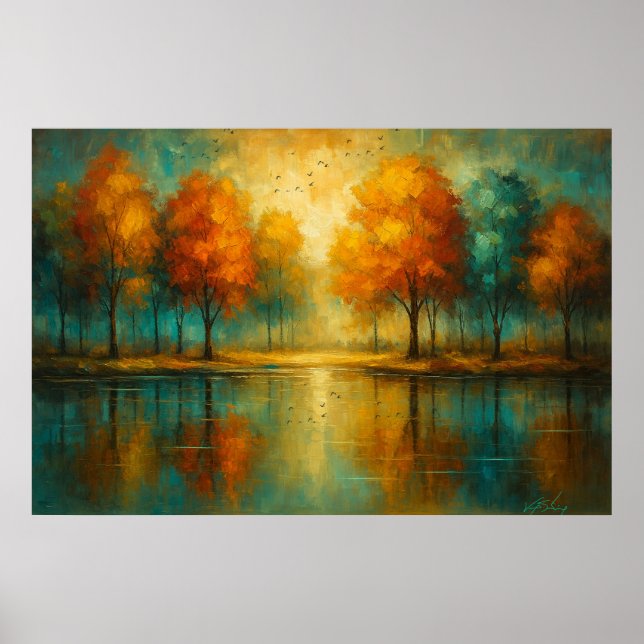 Póster Reflejos de Té Verde y Luz Dorada de Otoño Radianc (Frente)