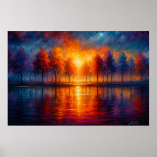 Póster Reflejos del Atardecer Sobre el Lago de Otoño