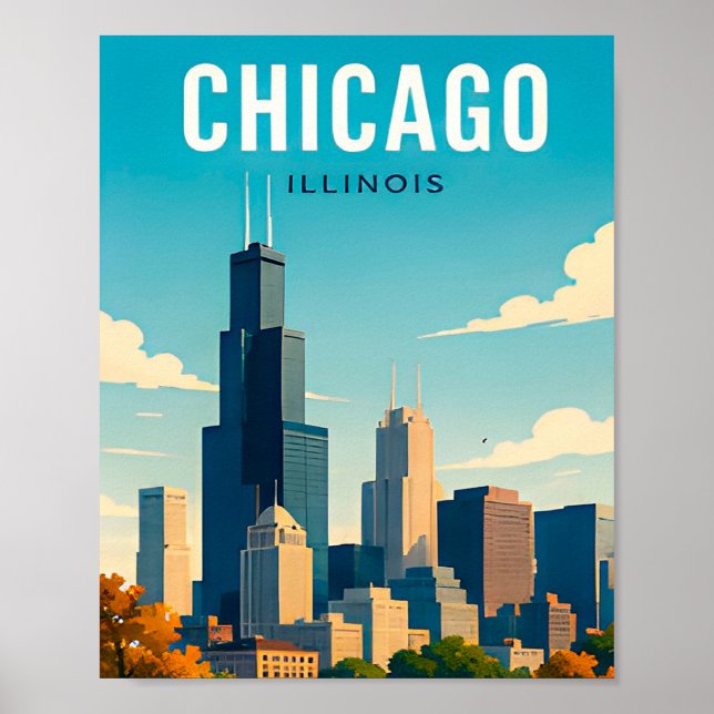 Póster Reflejos del horizonte de Chicago (Frente)